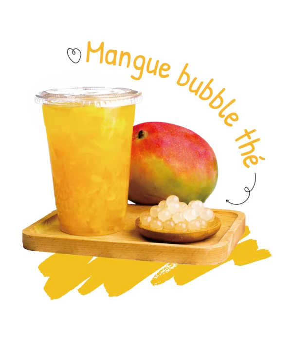 Sticker Autocollant vitrine bubble tea thé aux fruits à la mangue 39x40cm